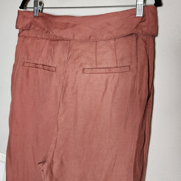 Cartonnier Anthropologie pink rose high waist tie front tapered flowy pants 10 - Picture 5 of 15